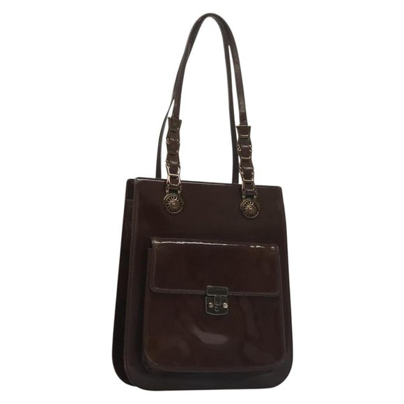 VERSACE Shoulder Bag Patent leather Black Gold Auth BA4407