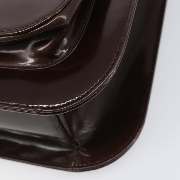 VERSACE Shoulder Bag Patent Leather Brown Gold Auth BA4407