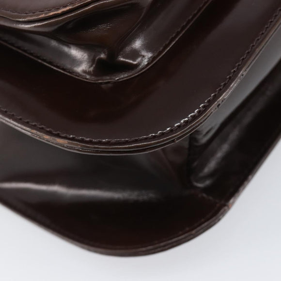 VERSACE Shoulder Bag Patent Leather Brown Gold Auth BA4407