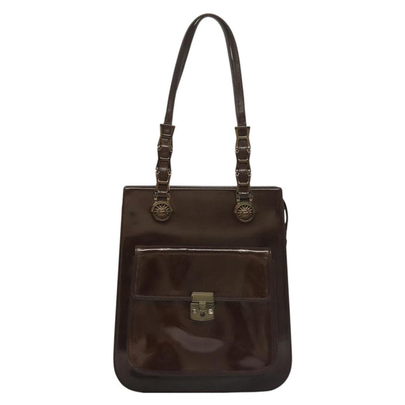 VERSACE Shoulder Bag Patent leather Black Gold Auth BA4407