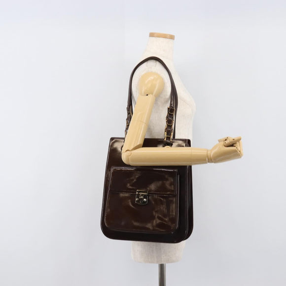 VERSACE Shoulder Bag Patent Leather Brown Gold Auth BA4407