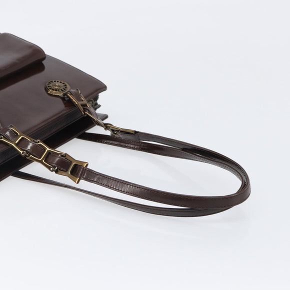 VERSACE Shoulder Bag Patent Leather Brown Gold Auth BA4407