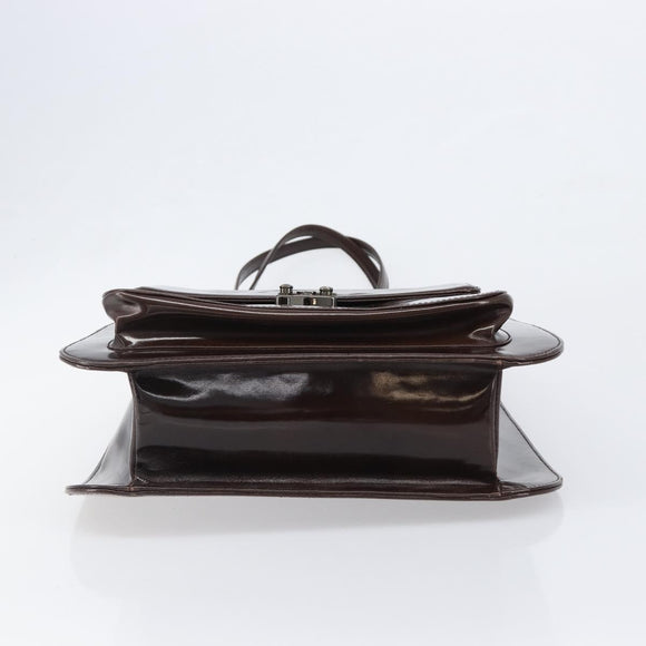VERSACE Shoulder Bag Patent Leather Brown Gold Auth BA4407