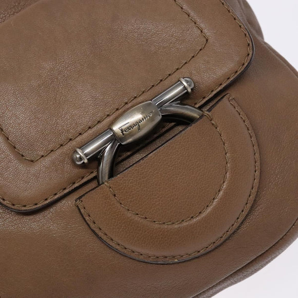 Salvatore Ferragamo Shoulder Bag Leather Beige Gold Auth BA4410