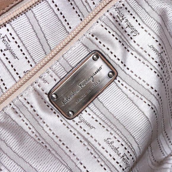 Salvatore Ferragamo Shoulder Bag Leather Beige Gold Auth BA4410