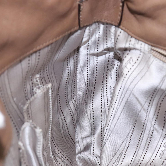 Salvatore Ferragamo Shoulder Bag Leather Beige Gold Auth BA4410