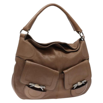 Salvatore Ferragamo Shoulder Bag Leather Beige Gold Auth BA4410