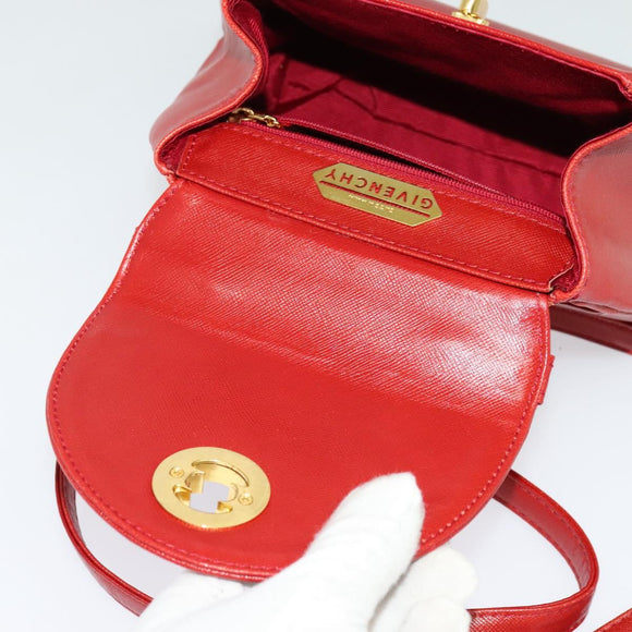 GIVENCHY Hand Bag Leather 2way Red Gold Auth BA4414