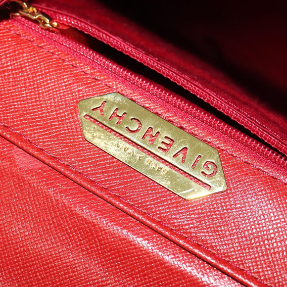 GIVENCHY Hand Bag Leather 2way Red Gold Auth BA4414