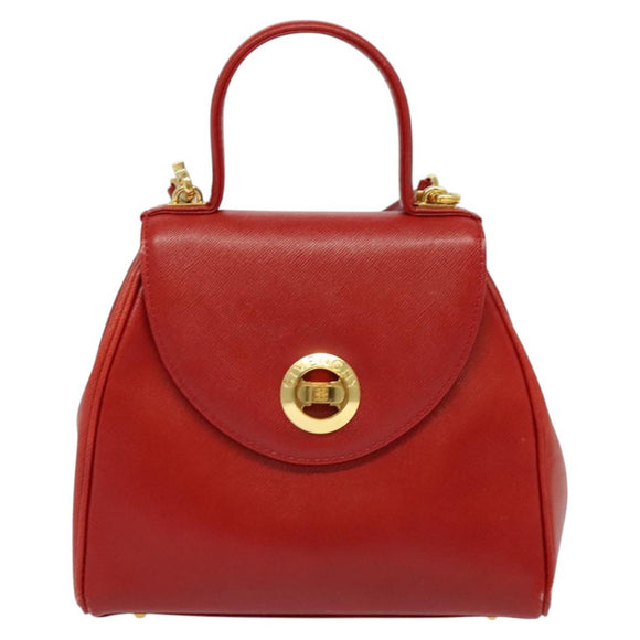 GIVENCHY Hand Bag Leather 2way Red Gold Auth BA4414