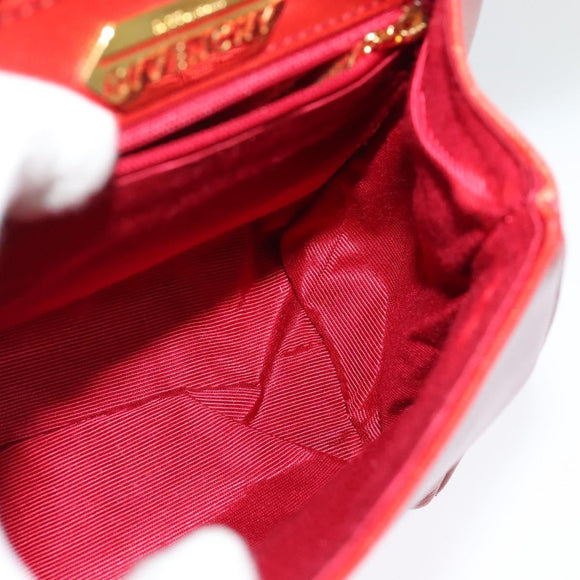 GIVENCHY Hand Bag Leather 2way Red Gold Auth BA4414