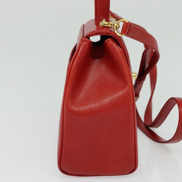 GIVENCHY Hand Bag Leather 2way Red Gold Auth BA4414