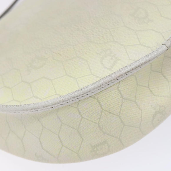 Christian Dior Honeycomb Canvas Shoulder Bag PVC White Gold Auth BA4415