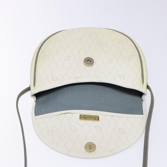 Christian Dior Honeycomb Canvas Shoulder Bag PVC White Gold Auth BA4415