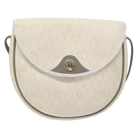 Christian Dior Honeycomb Canvas Shoulder Bag PVC White Gold Auth BA4415