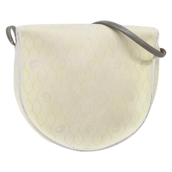 Christian Dior Honeycomb Canvas Shoulder Bag PVC White Gold Auth BA4415
