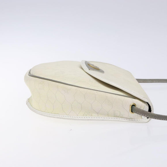 Christian Dior Honeycomb Canvas Shoulder Bag PVC White Gold Auth BA4415