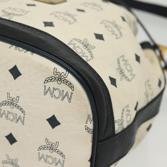 MCM Logogram Vicetos Shoulder Bag PVC Leather White Gold Auth BA4416