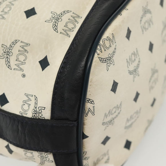 MCM Logogram Vicetos Shoulder Bag PVC Leather White Gold Auth BA4416