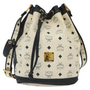 MCM Logogram Vicetos Shoulder Bag PVC Leather White Gold Auth BA4416-2