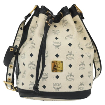 MCM Logogram Vicetos Shoulder Bag PVC Leather White Gold Auth BA4416 - 0