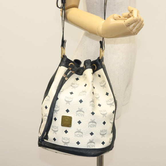 MCM Logogram Vicetos Shoulder Bag PVC Leather White Gold Auth BA4416