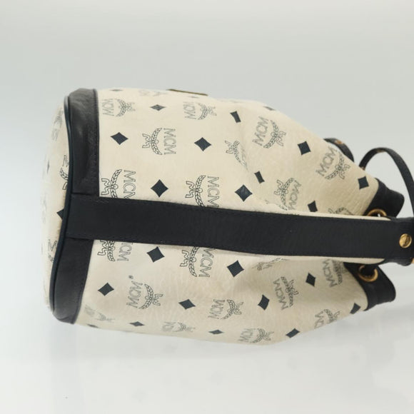 MCM Logogram Vicetos Shoulder Bag PVC Leather White Gold Auth BA4416