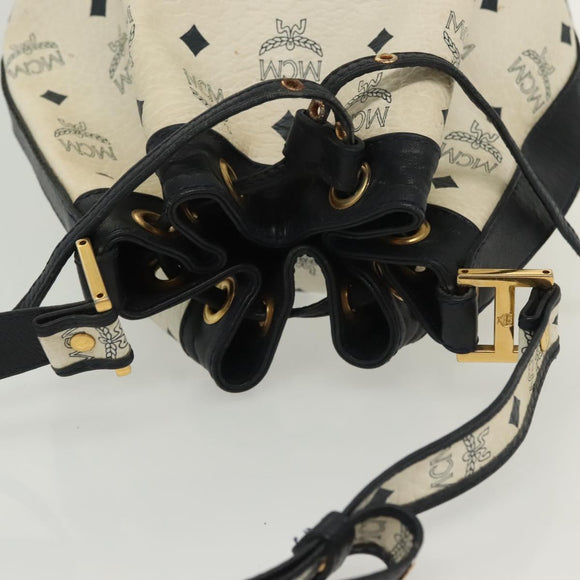 MCM Logogram Vicetos Shoulder Bag PVC Leather White Gold Auth BA4416