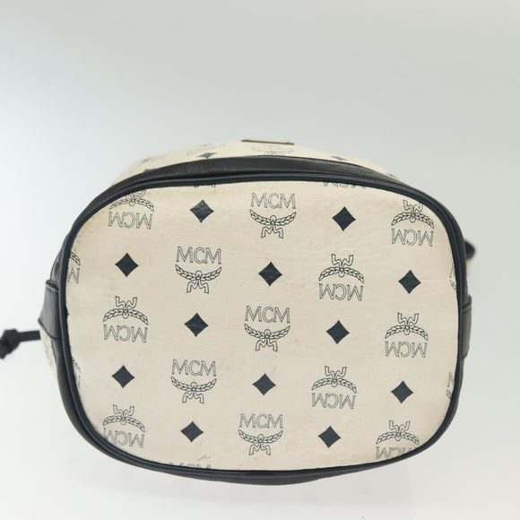MCM Logogram Vicetos Shoulder Bag PVC Leather White Gold Auth BA4416