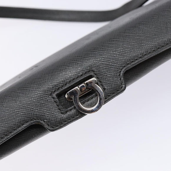 Salvatore Ferragamo Gancini Shoulder Bag Leather Gray Silver Auth BA4441