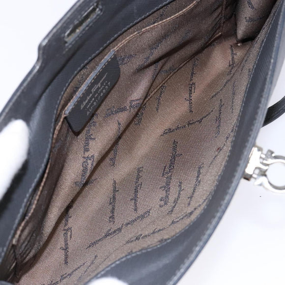 Salvatore Ferragamo Gancini Shoulder Bag Leather Gray Silver Auth BA4441