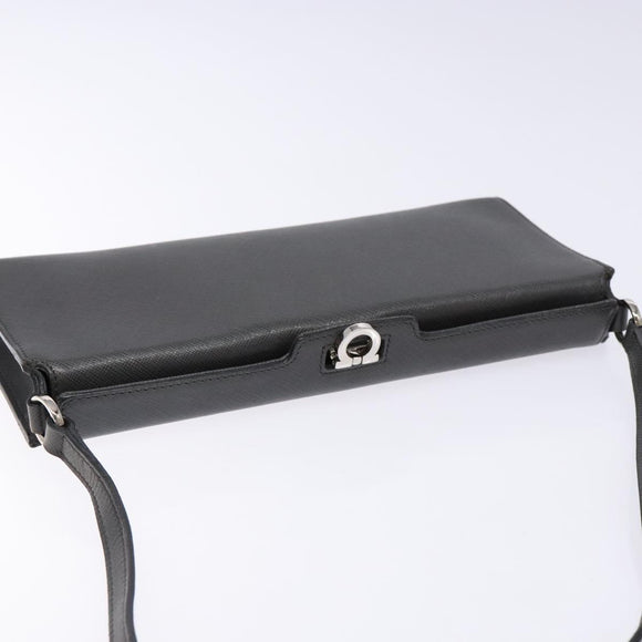 Salvatore Ferragamo Gancini Shoulder Bag Leather Gray Silver Auth BA4441