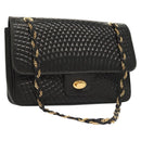 BALLY Quilted Chain Shoulder Bag Leather Black Gold Auth BA4443-1