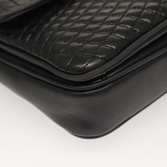 BALLY Quilted Chain Shoulder Bag Leather Black Gold Auth BA4443