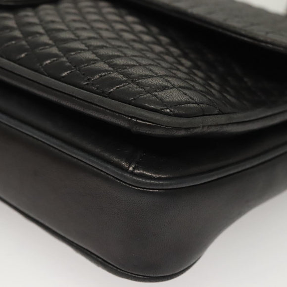 BALLY Quilted Chain Shoulder Bag Leather Black Gold Auth BA4443