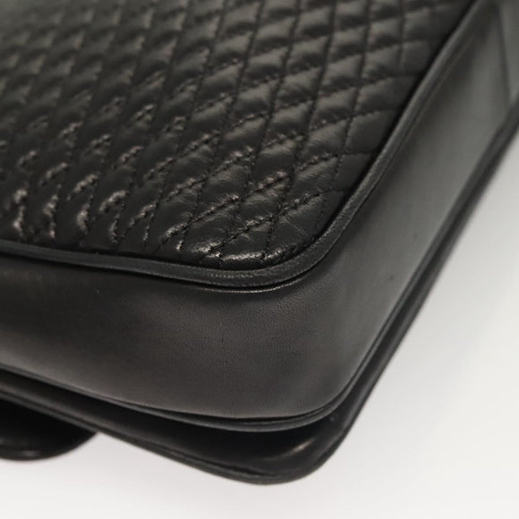 BALLY Quilted Chain Shoulder Bag Leather Black Gold Auth BA4443