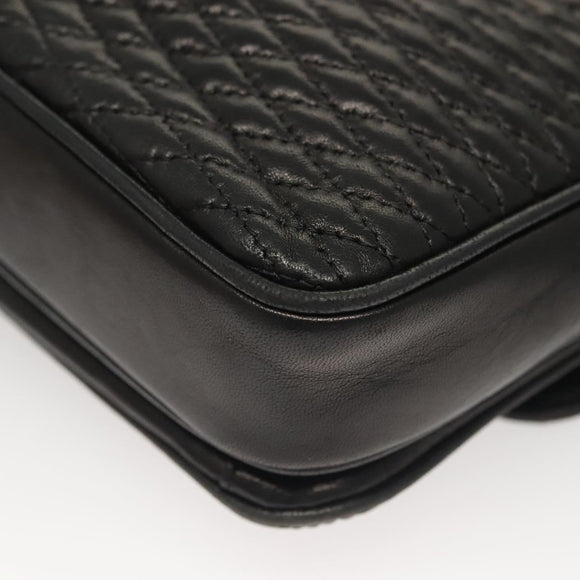 BALLY Quilted Chain Shoulder Bag Leather Black Gold Auth BA4443