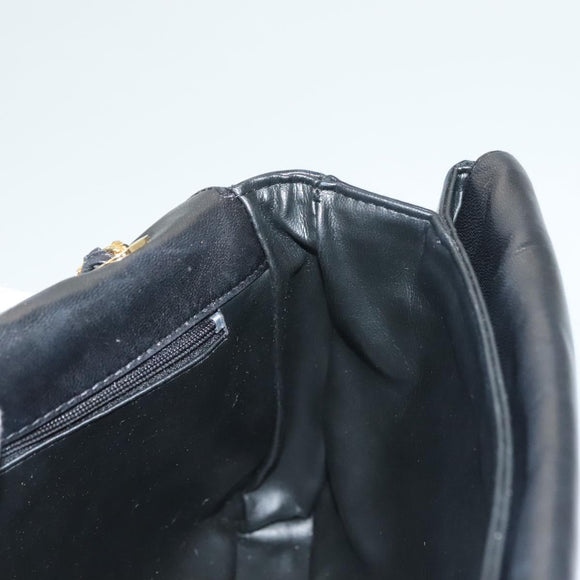 BALLY Quilted Chain Shoulder Bag Leather Black Gold Auth BA4443