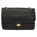 BALLY Quilted Chain Shoulder Bag Leather Black Gold Auth BA4443-13