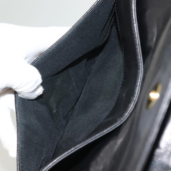 BALLY Quilted Chain Shoulder Bag Leather Black Gold Auth BA4443