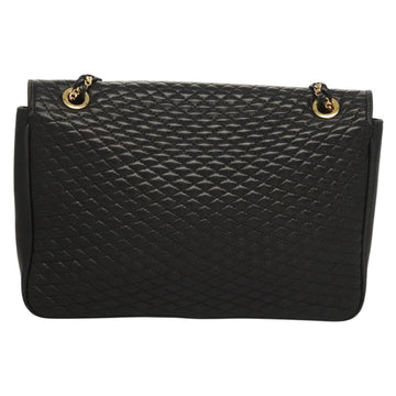 BALLY Quilted Chain Shoulder Bag Leather Black Gold Auth BA4443 - 0