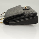 BALLY Quilted Chain Shoulder Bag Leather Black Gold Auth BA4443-4
