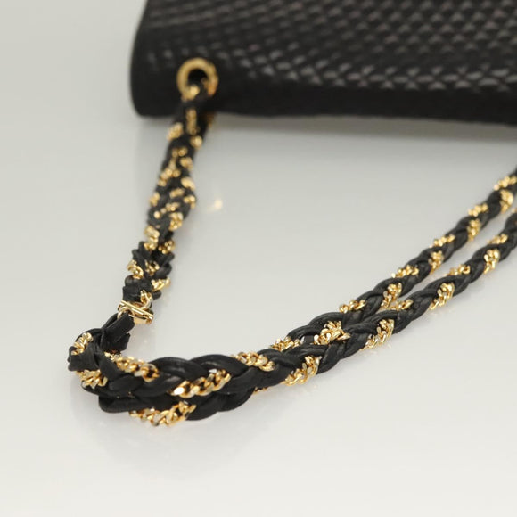 BALLY Quilted Chain Shoulder Bag Leather Black Gold Auth BA4443