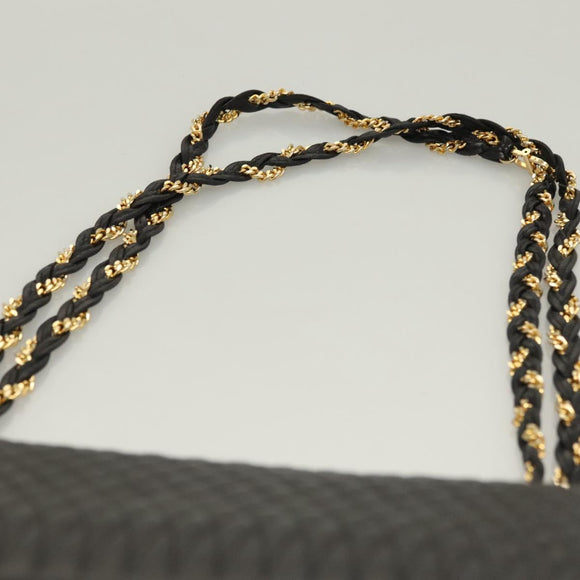 BALLY Quilted Chain Shoulder Bag Leather Black Gold Auth BA4443