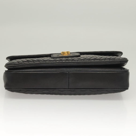 BALLY Quilted Chain Shoulder Bag Leather Black Gold Auth BA4443