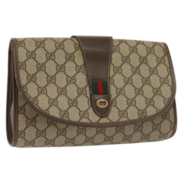 GUCCI GG Supreme Web Sherry Line Bag PVC Beige Gold 156 01 030 Auth BA4458