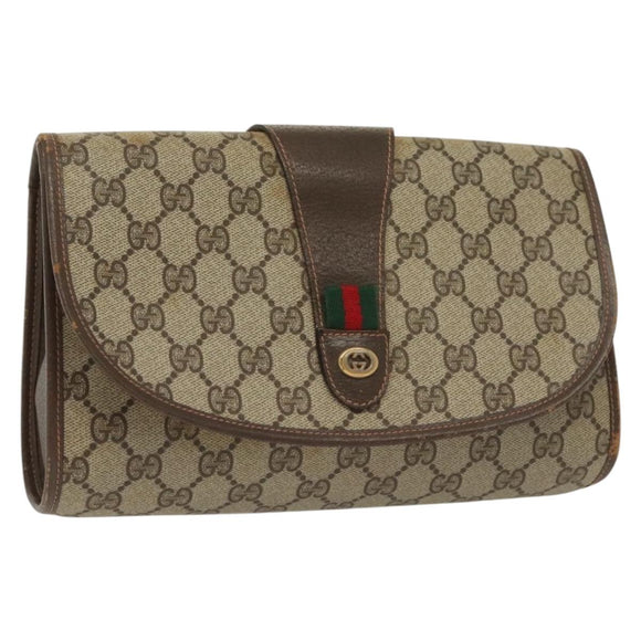 GUCCI GG Supreme Web Sherry Line Bag PVC Beige Gold 156 01 030 Auth BA4458