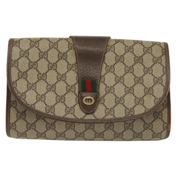 GUCCI GG Supreme Web Sherry Line Bag PVC Beige Gold 156 01 030 Auth BA4458