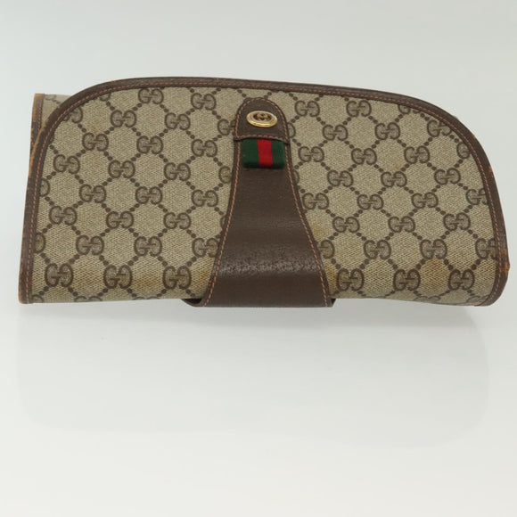 GUCCI GG Supreme Web Sherry Line Bag PVC Beige Gold 156 01 030 Auth BA4458