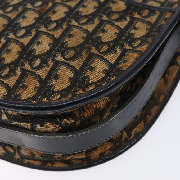 Christian Dior Trotter Canvas Shoulder Bag Navy Gold Auth BA4463